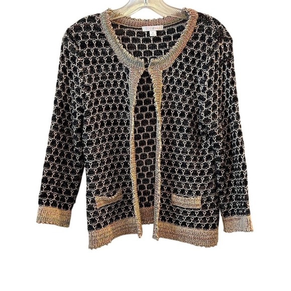 Roz & Ali Women's M Open Front Cardigan with Metallic Threading - Picture 3 of 10